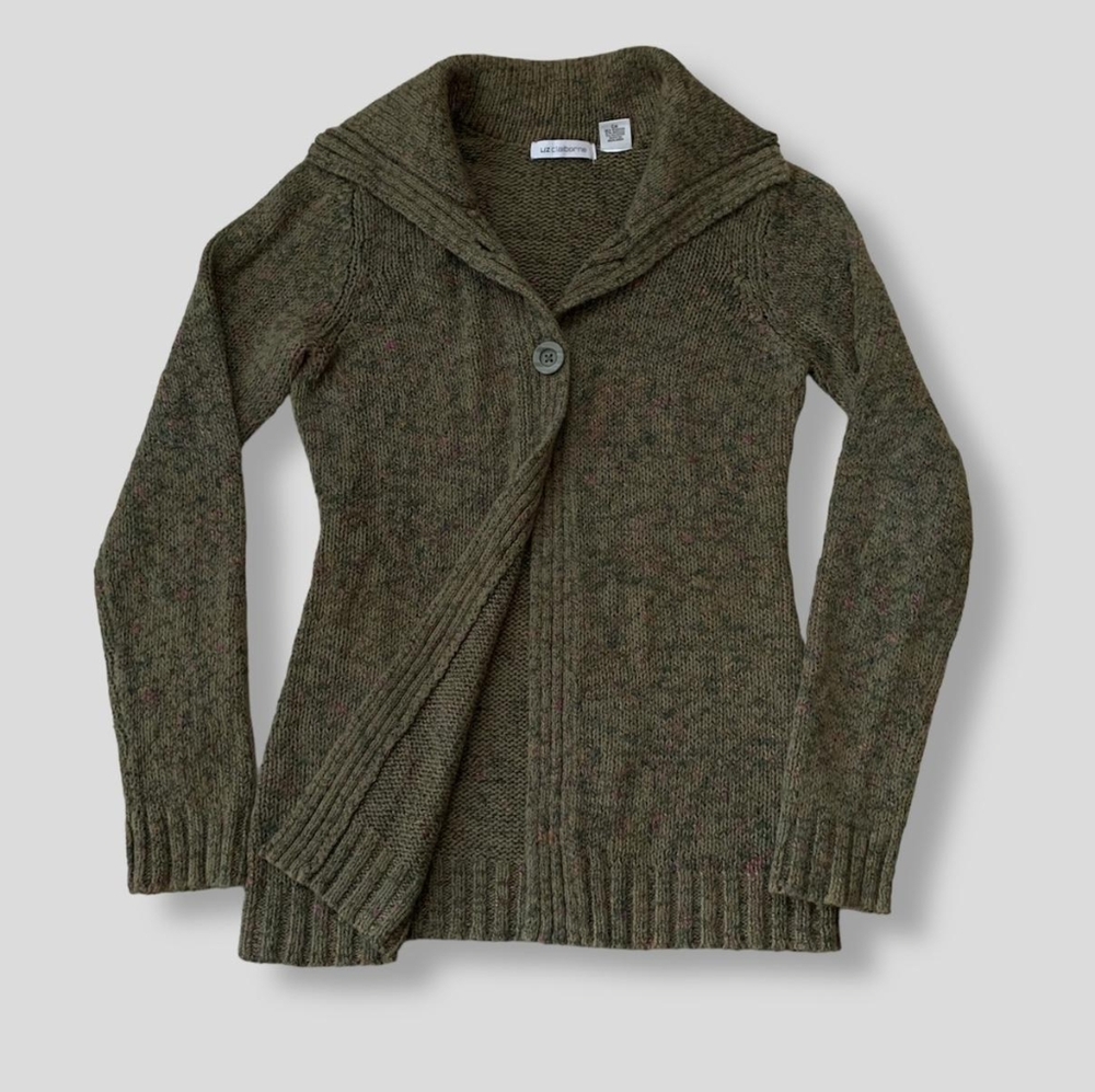 Liz Claiborne Olive Green Speckled Cardigan Tunic - Picture 2 of 16
